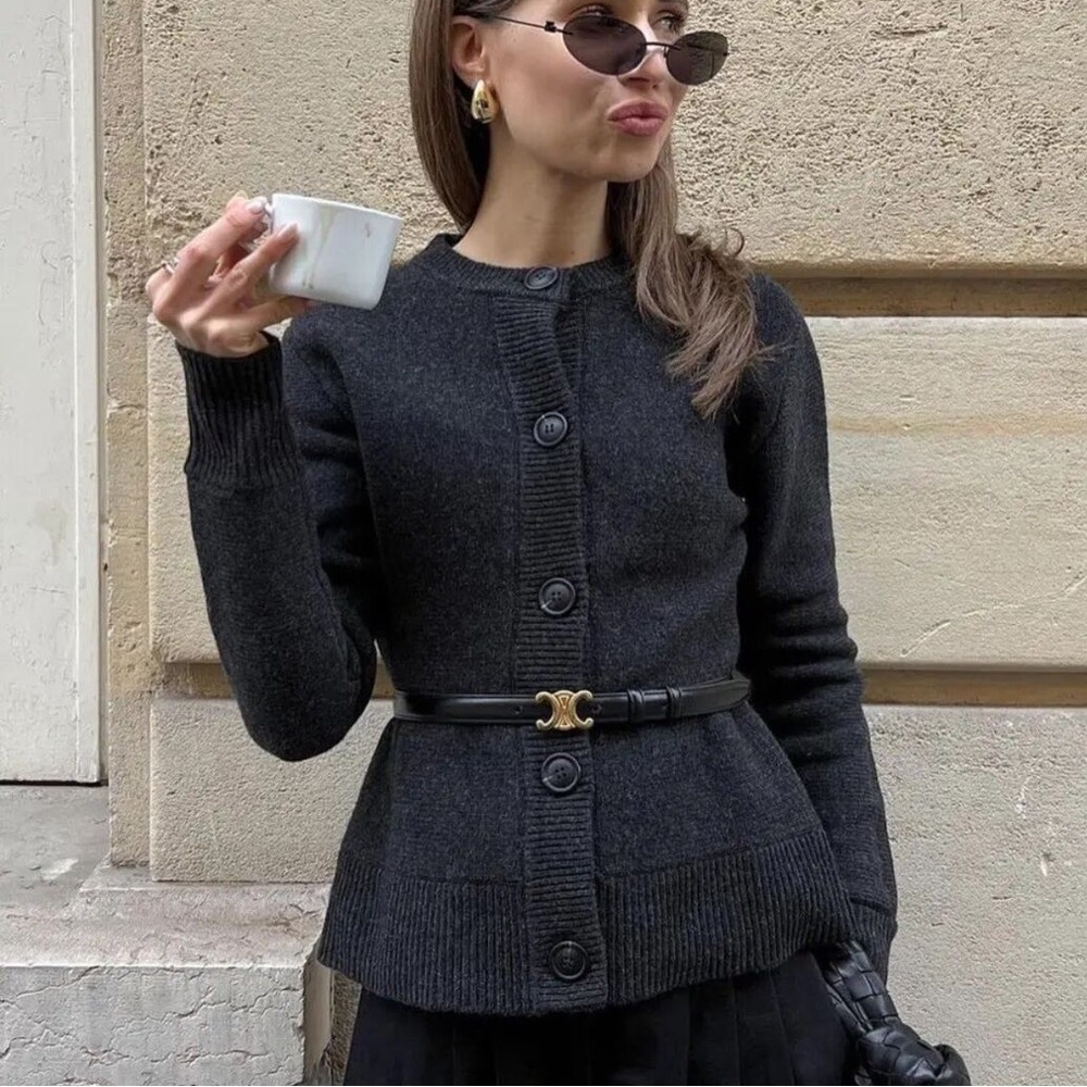 zara fitted 100% wool knit cardigan